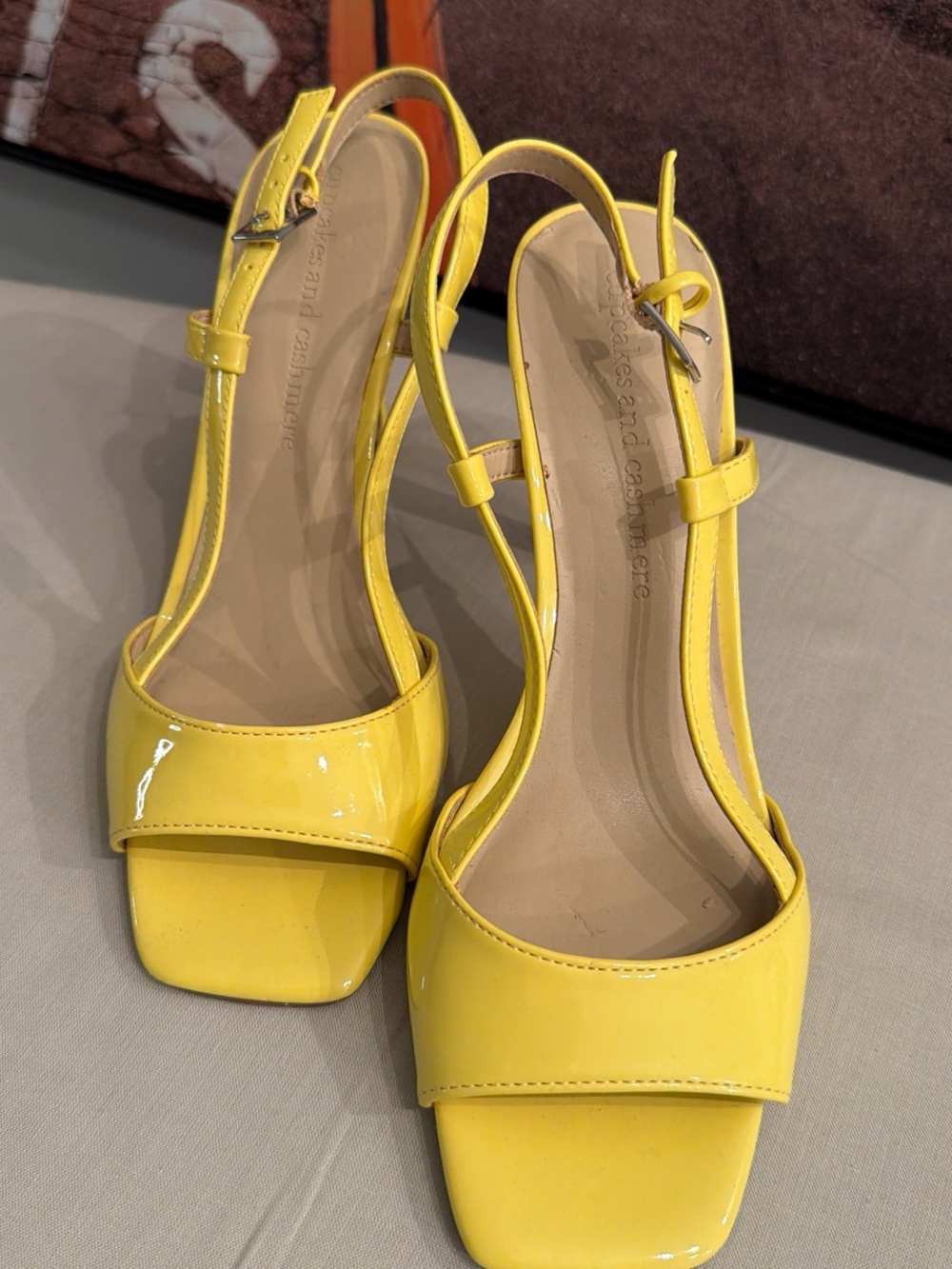 cupcakes & cashmere Yellow Patent Slingback Heels